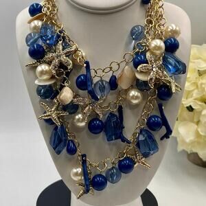 AMRITA SINGH Gold Tone Faux Pearl Nautical‎ Starfish Layered
Statement Necklace
